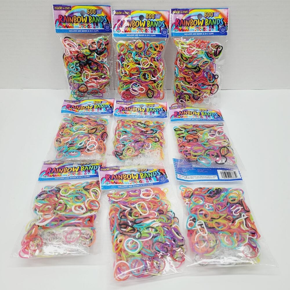 5400 New Multi Rainbow Color Loom Refill Rubber Bands With 216 C-Clips 9 Packs